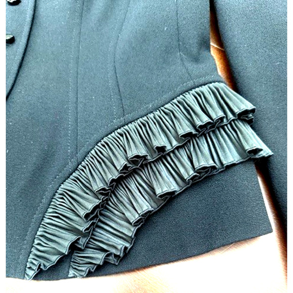 ESCADA Womens Black Jacket Blazer NEW Wool RUFFLES DOUBLURE VINTAGE Size 42 - Picture 6 of 11